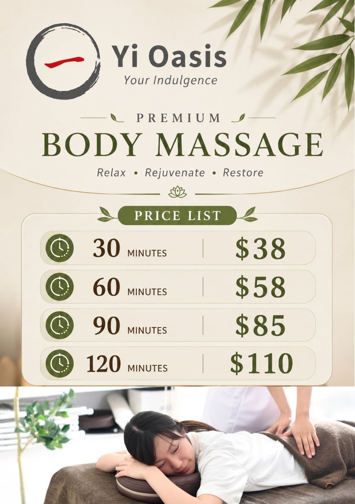 Body Massage Price List — Yi Oasis