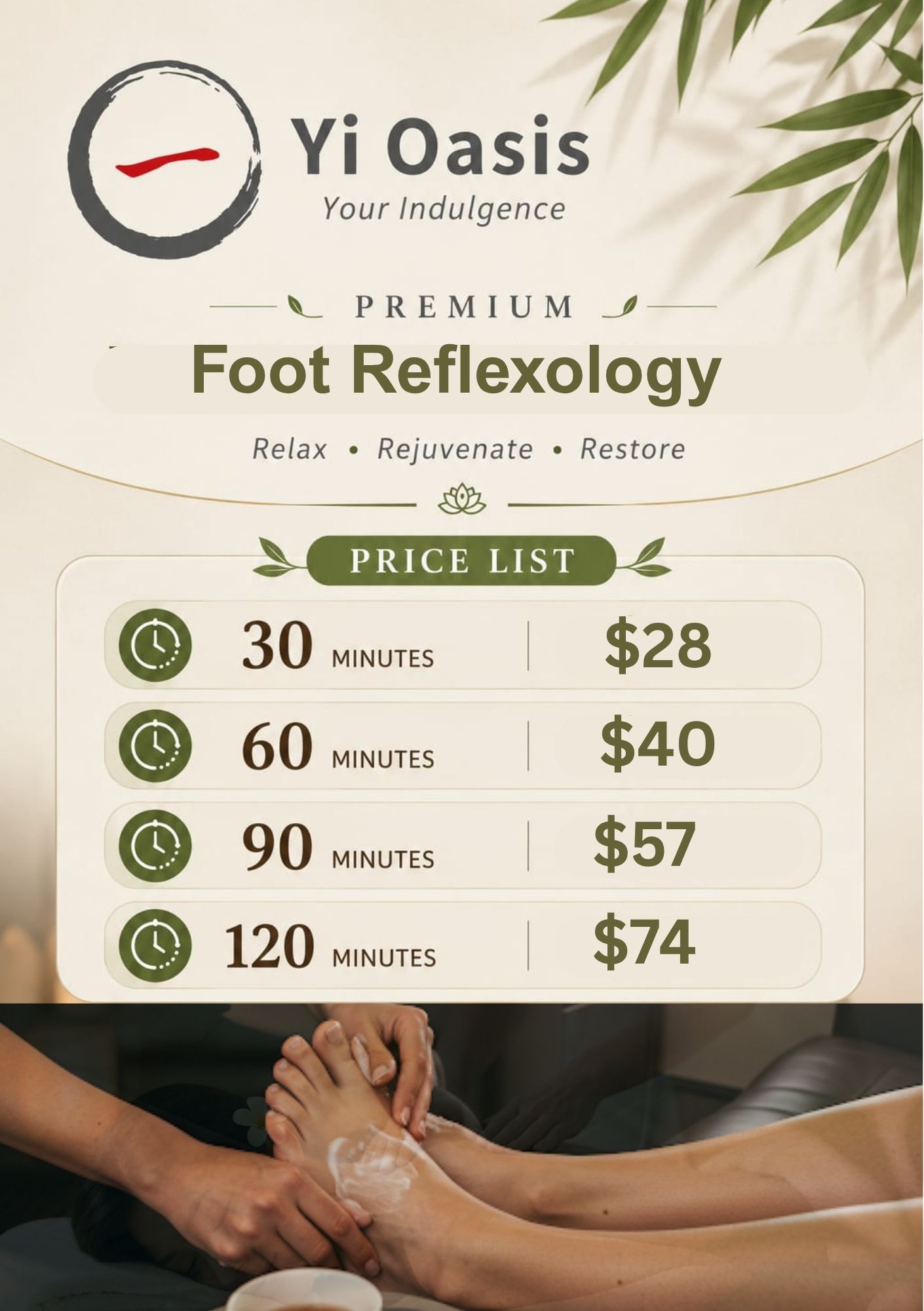 Foot Reflexology Price List — Yi Oasis